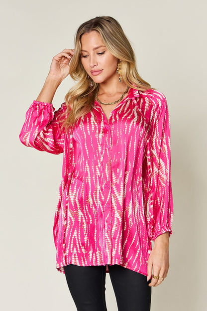 Opaque Printed Button-Up Long Sleeve Shirt