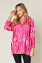 Opaque Printed Button-Up Long Sleeve Shirt