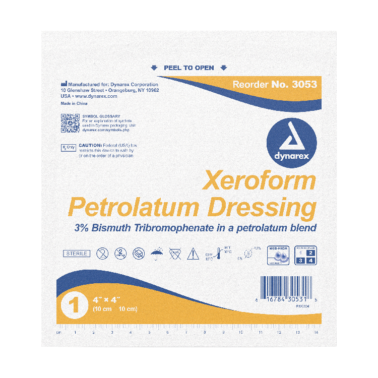 Dynarex Xeroform Gauze Dressing, 4" x 4", 25ea/bx 4bxs/cs (100 Count)