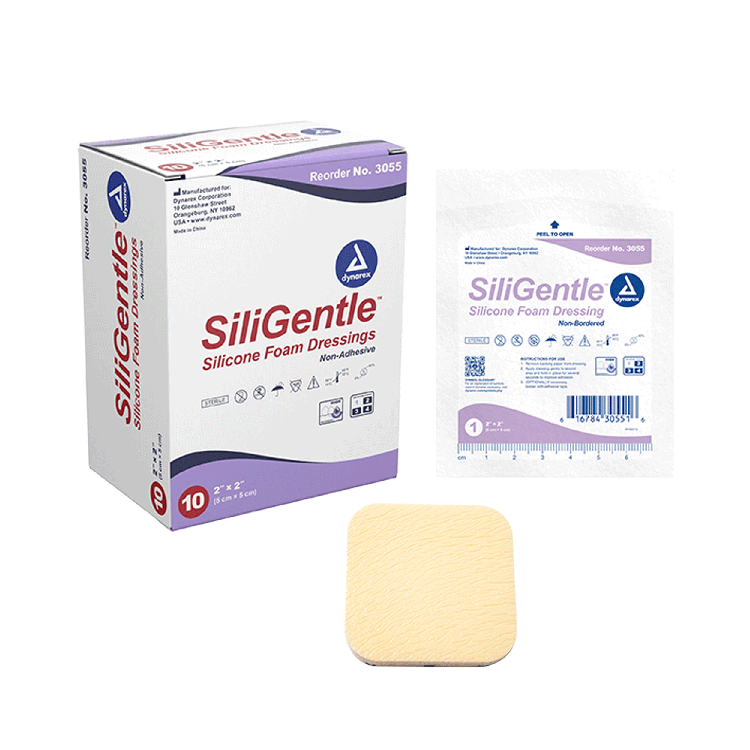 Dynarex SiliGentle - Non-Adhesive Silicone Foam Dressing, 10ea/bx, 12bxs/cs (120 Count)