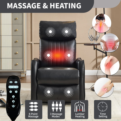 Recliner Chair Swivel Rocker Faux Leather Black Heat Massage