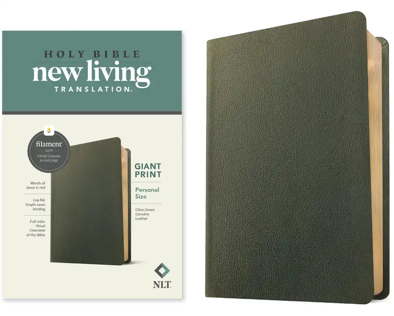 NLT Personal Size Giant Print Bible, Filament Enabled (Genuine Leather, Olive Green, Red Letter) - Leather