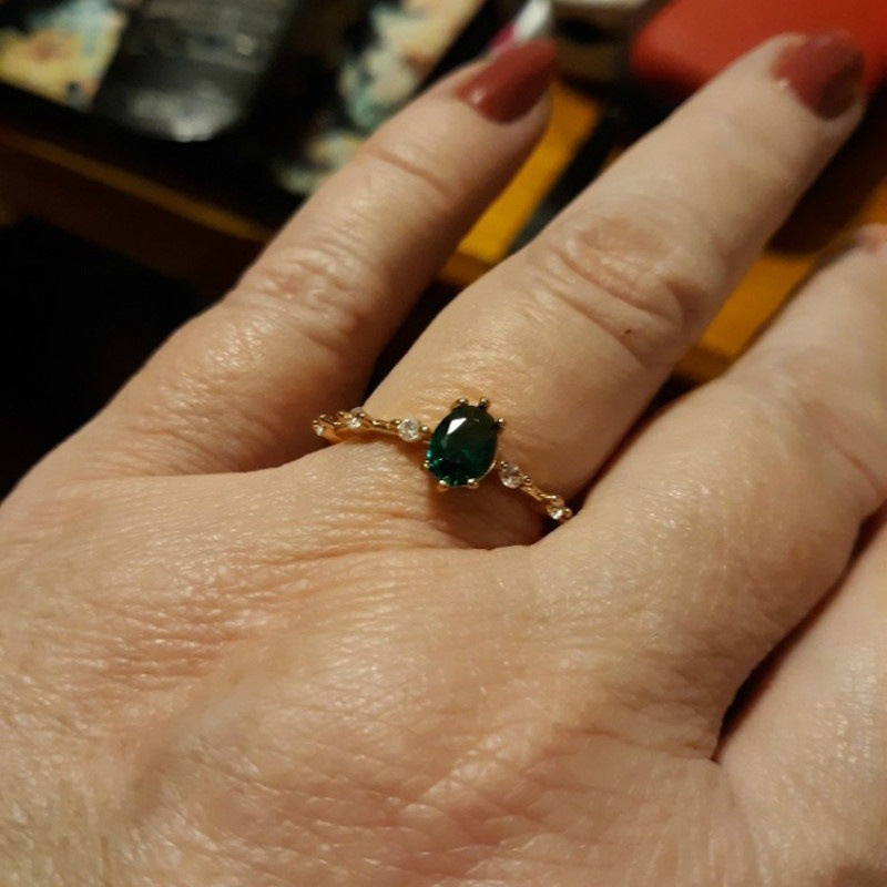 Gold-plated Ring With Emerald Inlay