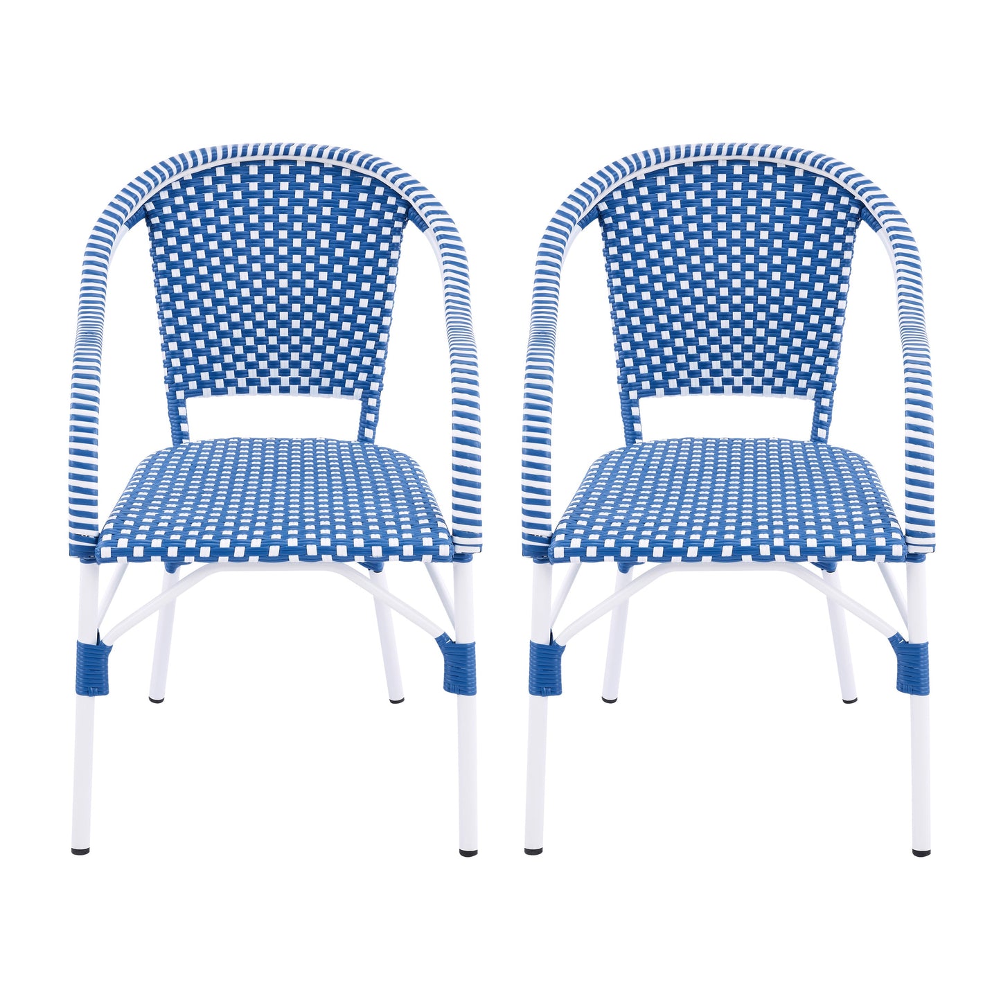 Outdoor Bistro Chairs Patio Dining Chairs Aluminum Frame PP Rattan Armchairs Set of 2