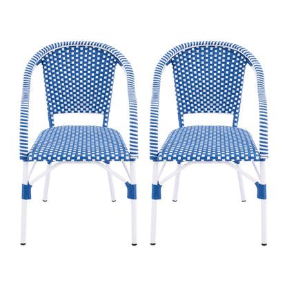 Outdoor Bistro Chairs Patio Dining Chairs Aluminum Frame PP Rattan Armchairs Set of 2