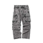 Washed Distressed Multi-pocket Jeans Wide-leg Straight Trousers