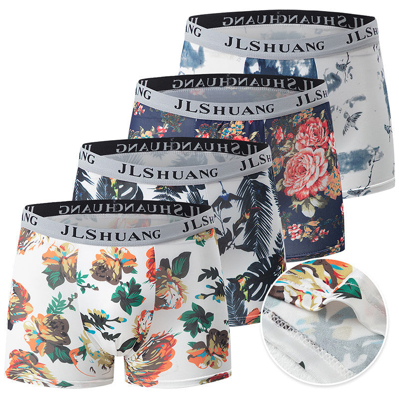 4-Pack Mens Fashionable Boxer Briefs With Floral Print