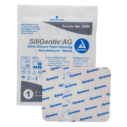 Dynarex SiliGentle AG - Silver Silicone Foam Dressing, 10ea/bx, 5bxs/cs (50 Count)