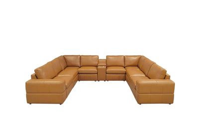 Sectional Sofa Modular Leather Match Ginger 8 Seat 2 Recliners 140 In