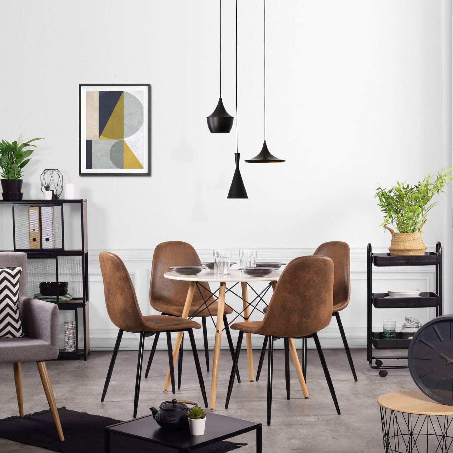 Mid Century Modern Upholstered Dining Chairs, Brown