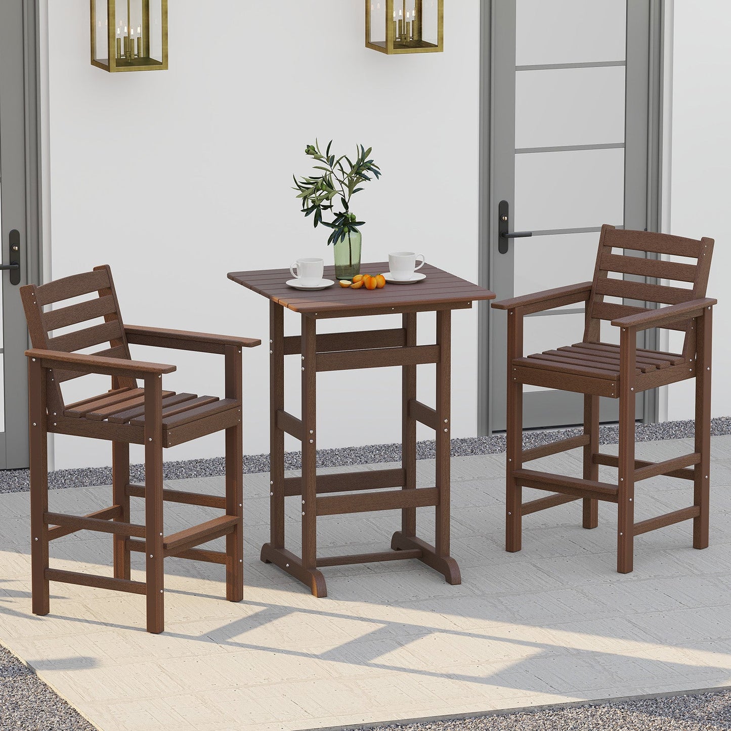 30 Inch Square Bar Table Dining Table with Slatted Tabletop for Poolside