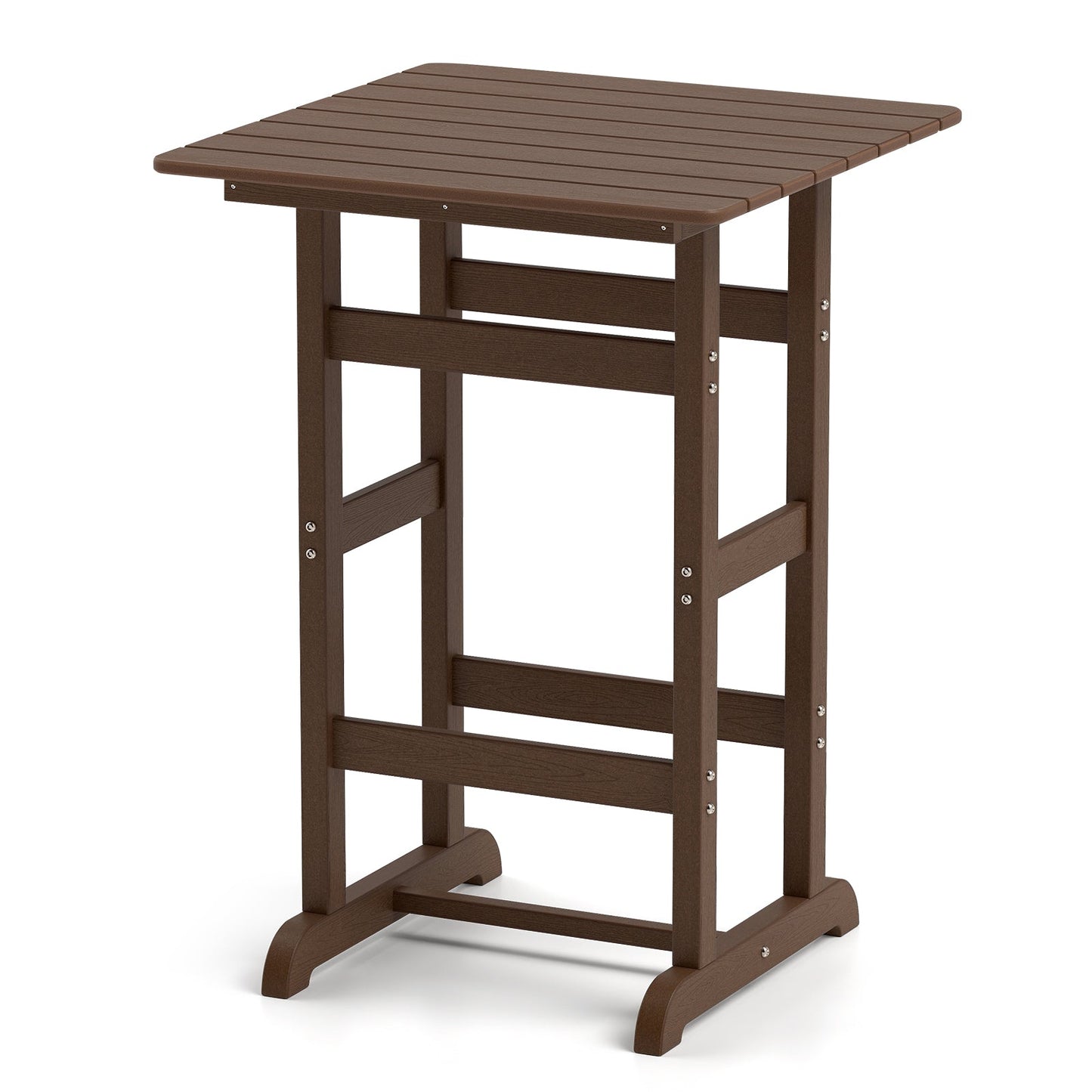 30 Inch Square Bar Table Dining Table with Slatted Tabletop for Poolside