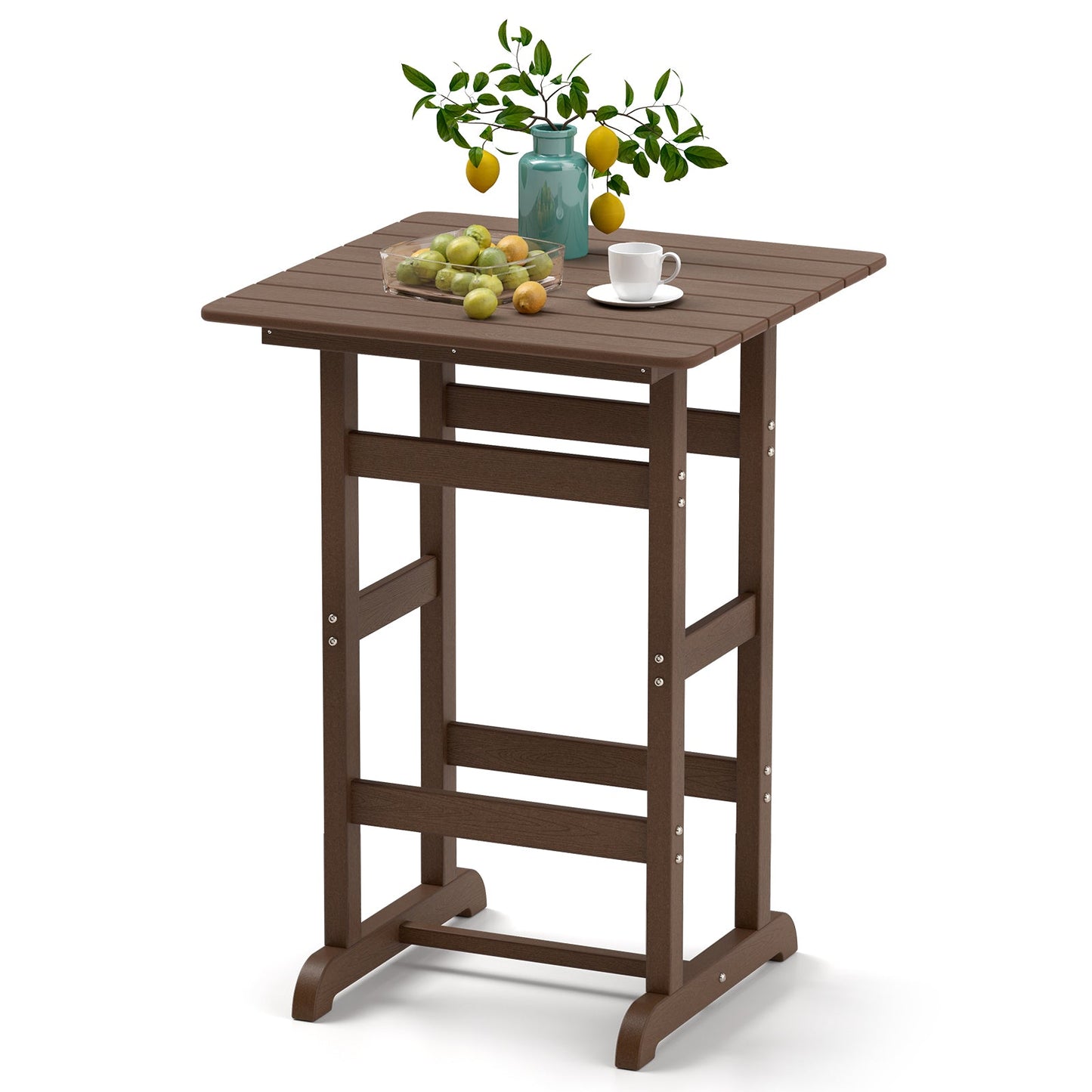 30 Inch Square Bar Table Dining Table with Slatted Tabletop for Poolside