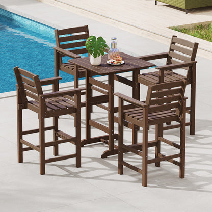 30 Inch Square Bar Table Dining Table with Slatted Tabletop for Poolside
