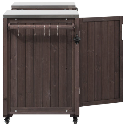 Outdoor Kitchen Island Grill Cart Fir Wood Stainless Steel 66.5
