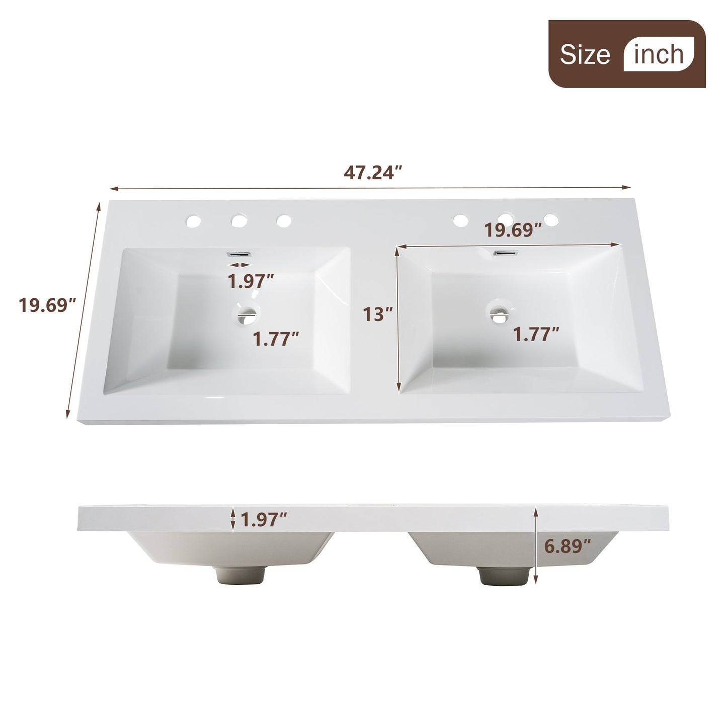 Modern 47.24 Inch Double Sink Bathroom Vanity with SMC Top, MDF Cabinet