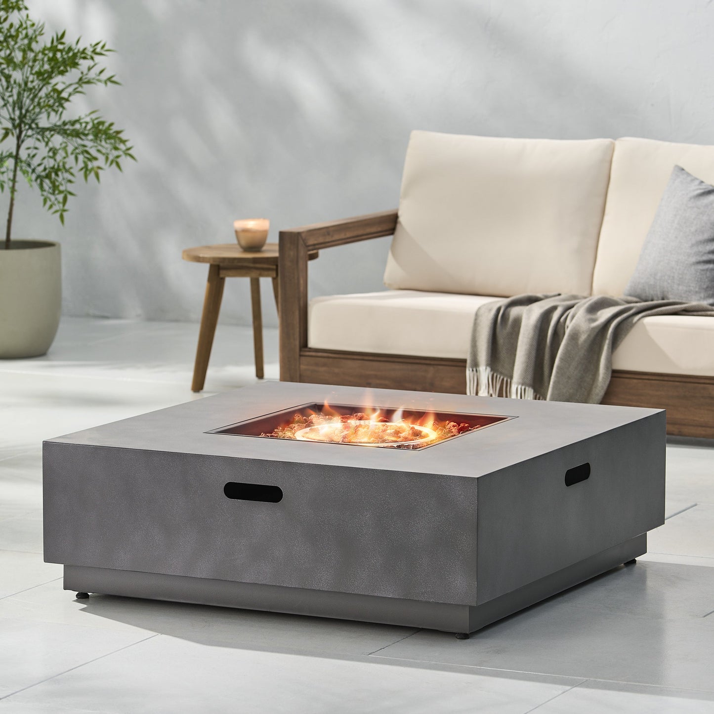 Modern SQUARE Iron Fire Pit 50,000 BTU Stone Gray Finish 39-Inch