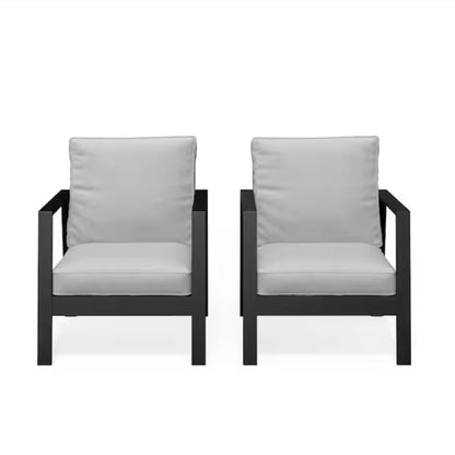 Outdoor Patio Set Aluminum Black Light Gray 4 Piece Seats 5