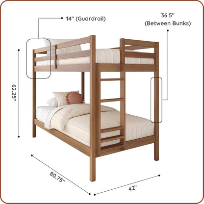 Engineered Wood Twin Over Twin Bunk Bed With Ladder Oak Finish