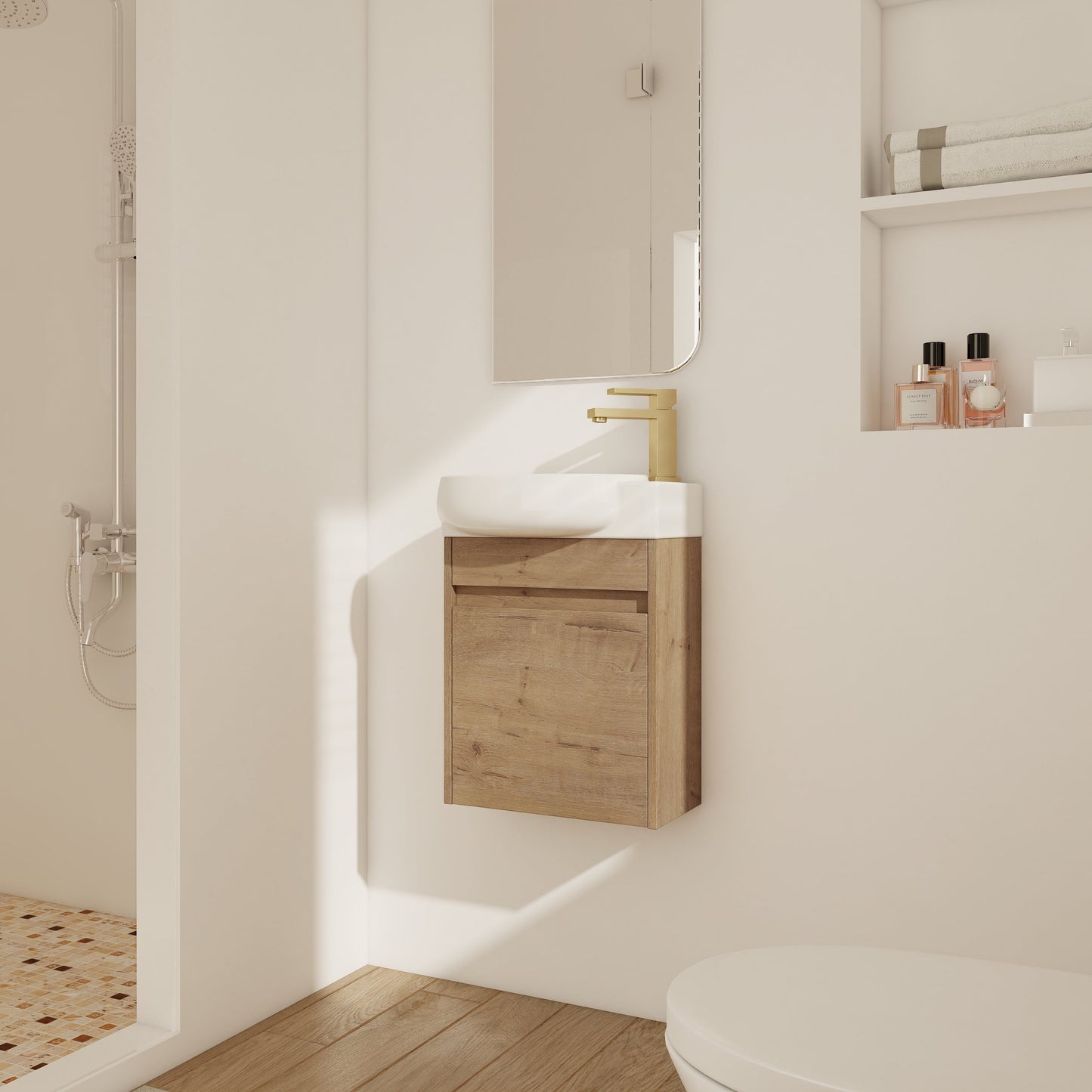 Soft Close Doors Bathroom Vanity With Sink, 16 Inch For Small Bathroom