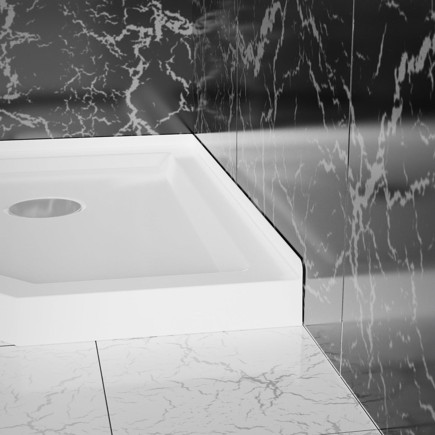 Neo-Angle Corner Drain Shower Base White Acrylic 36x36x3.5 in
