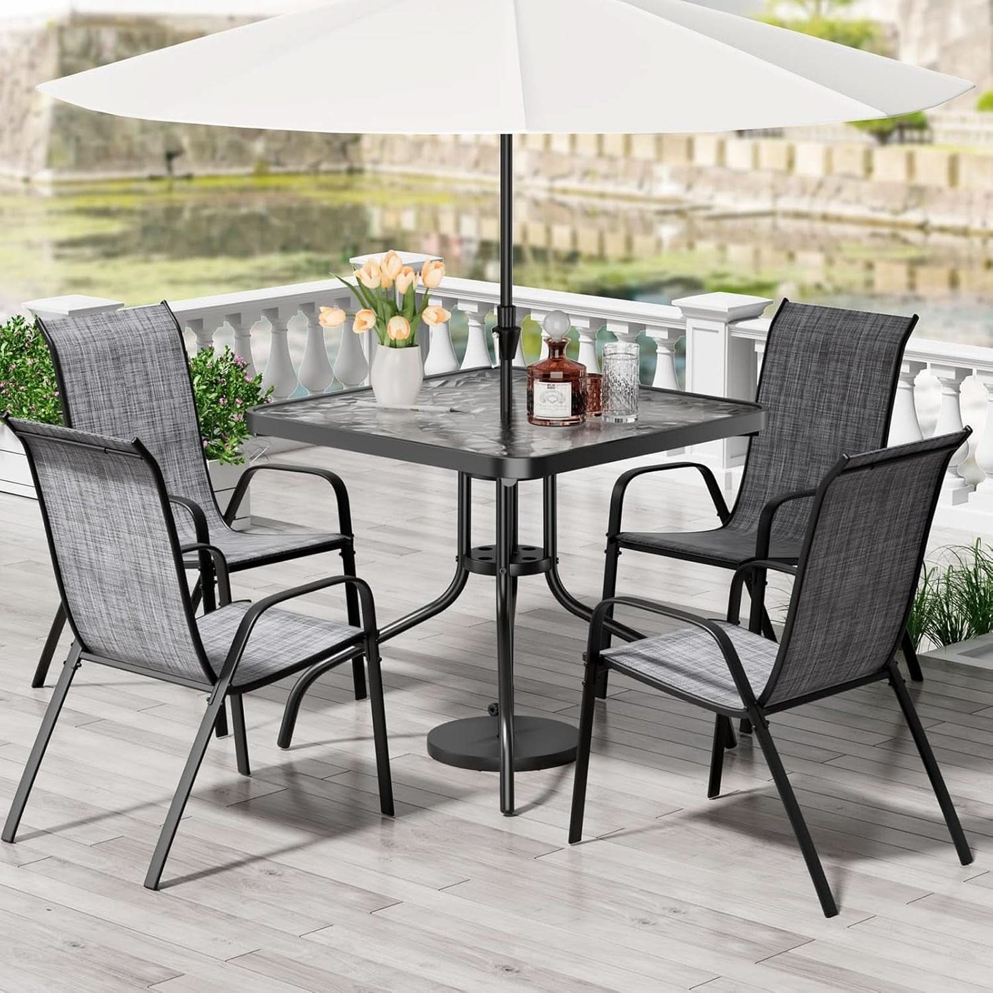Outdoor Patio Dining Set with Metal Table and Chairs