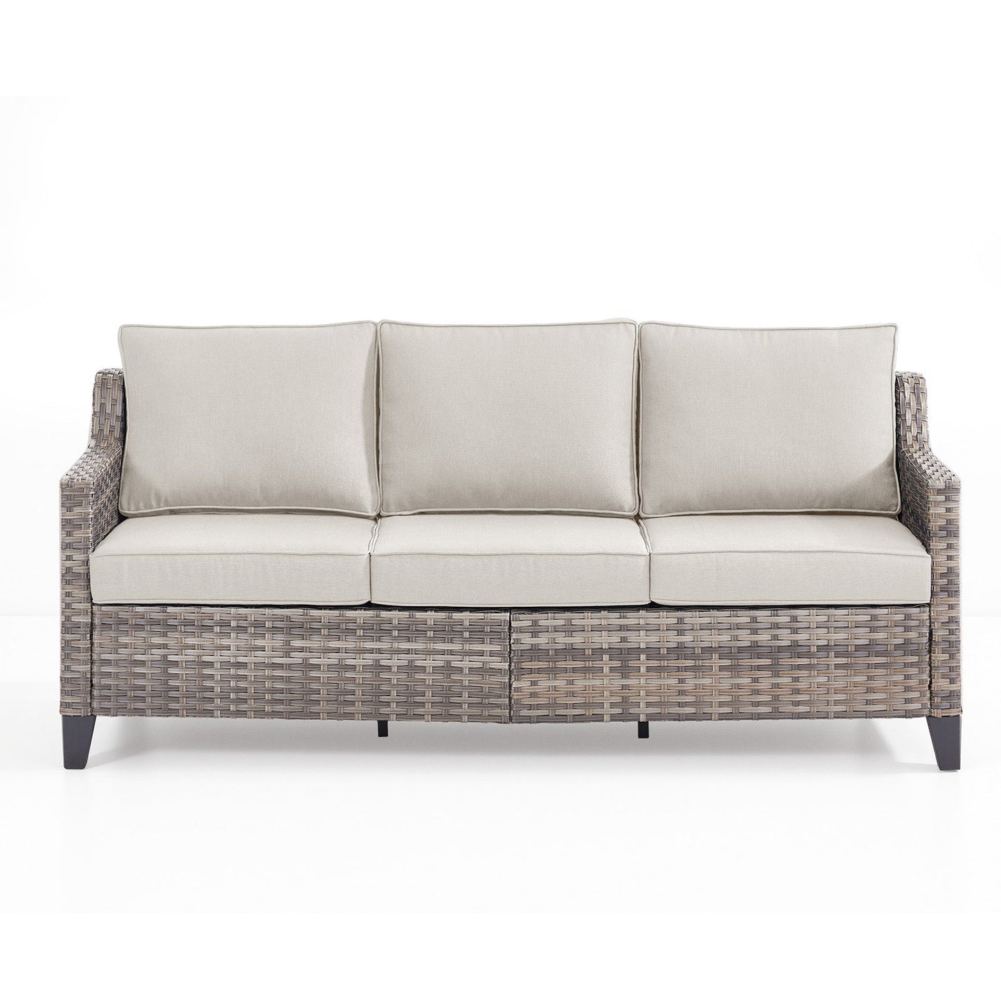 Outdoor PE Rattan Sofa Set 3 Seat Gray Beige Cushions