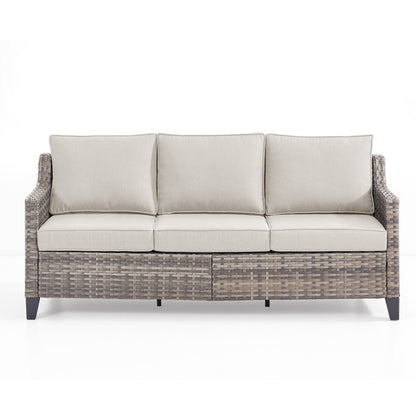 Outdoor PE Rattan Sofa Set 3 Seat Gray Beige Cushions