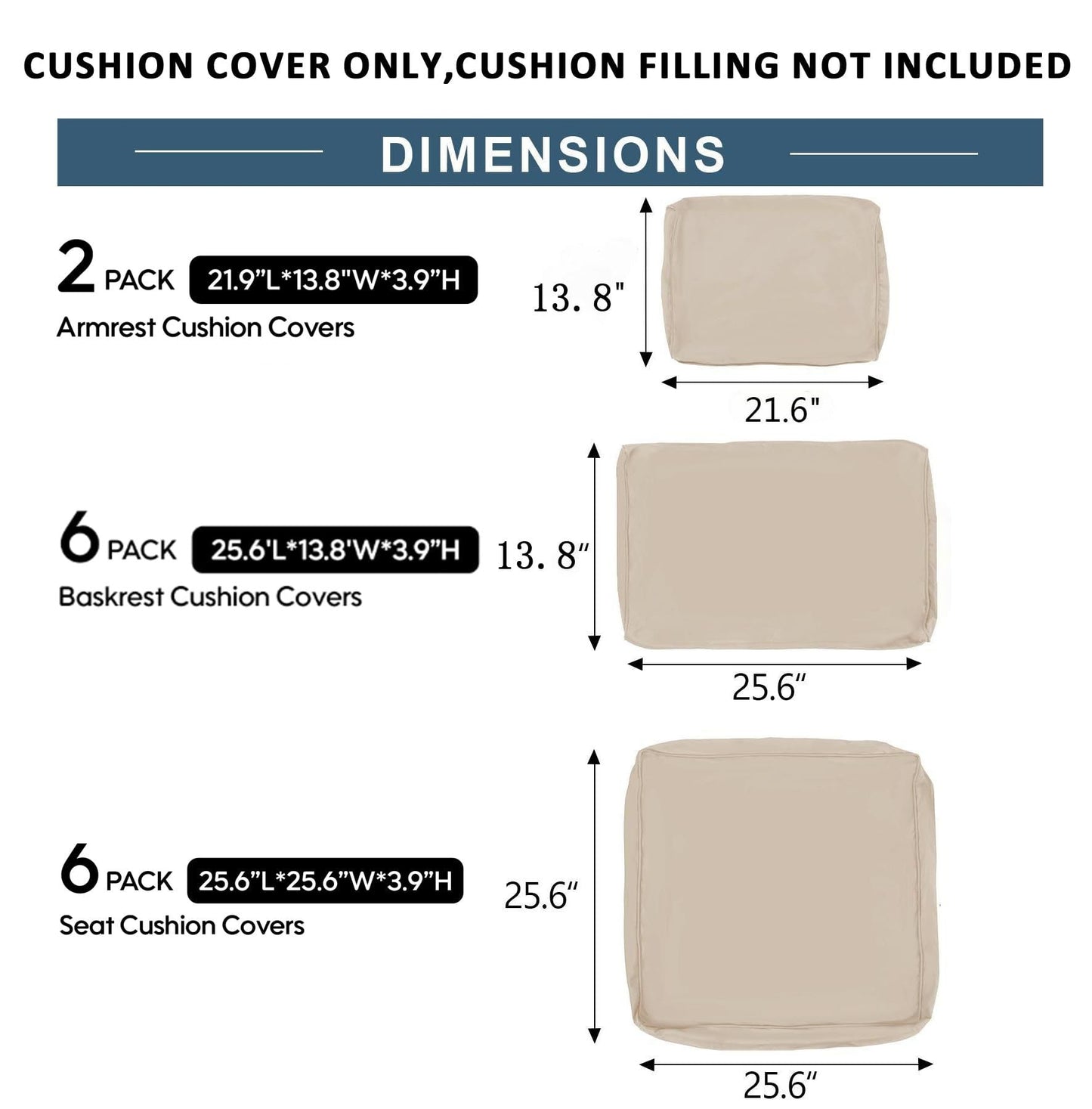 Cushion Covers for 7 Pcs (6-Seaters) Wicker Rattan Sectional Sofa,  14Pack