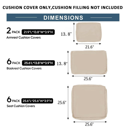 Cushion Covers for 7 Pcs 6-Seater Wicker Rattan Sectional Sofa, 14 Pack, Haze Blue