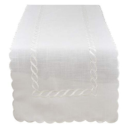 Fennco Styles Abigail Collection Embroidered Braid Pattern Ocean Waves Linen Blend Tablecloth