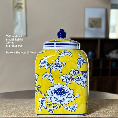 New Chinese‑Style Imperial Yellow Square Storage Jar