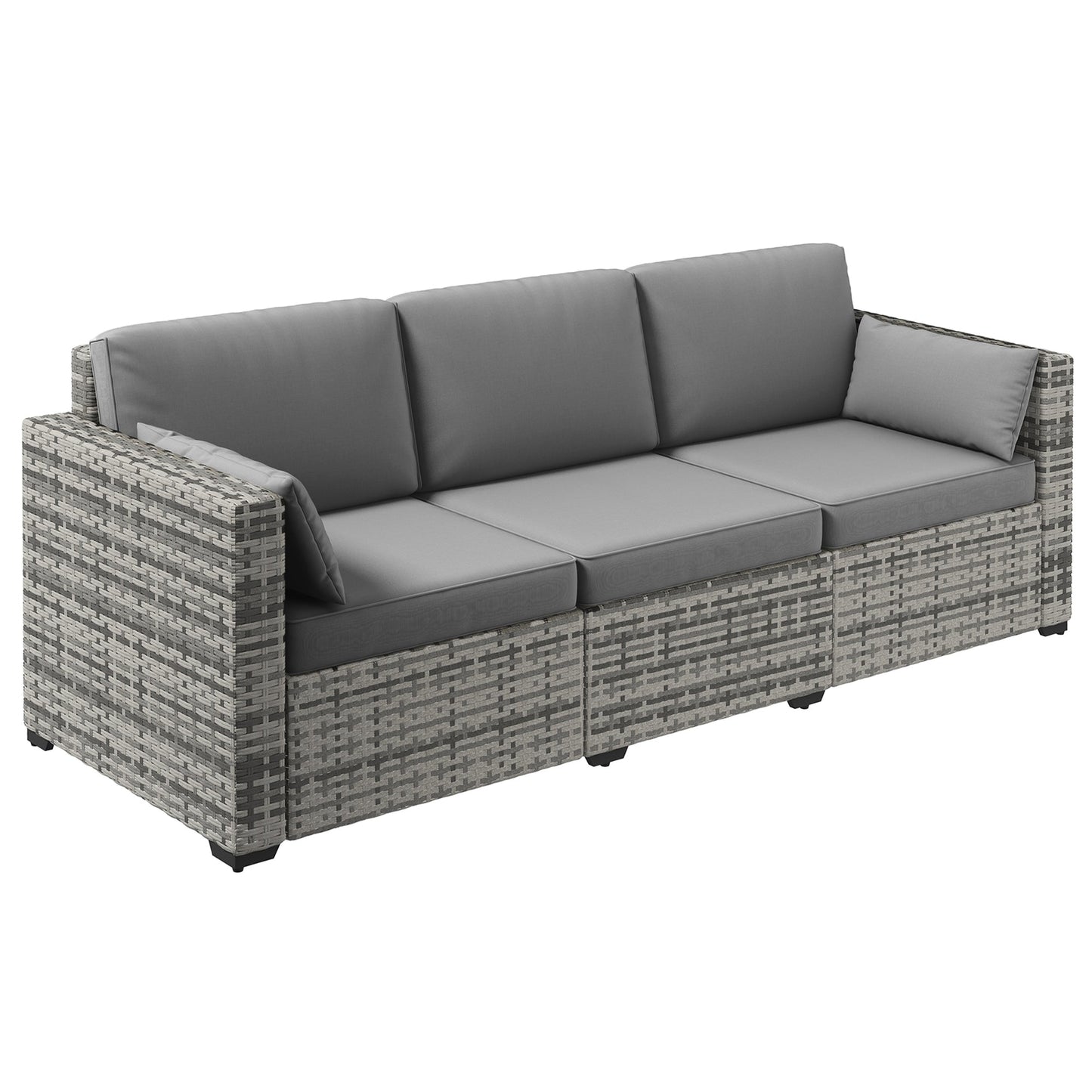 Outdoor Sofa Set PE Rattan Gray 3 Seat Steel Frame 792 lb Capacity