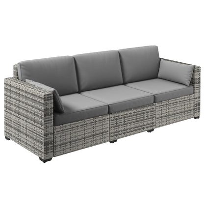 Outdoor Sofa Set PE Rattan Gray 3 Seat Steel Frame 792 lb Capacity