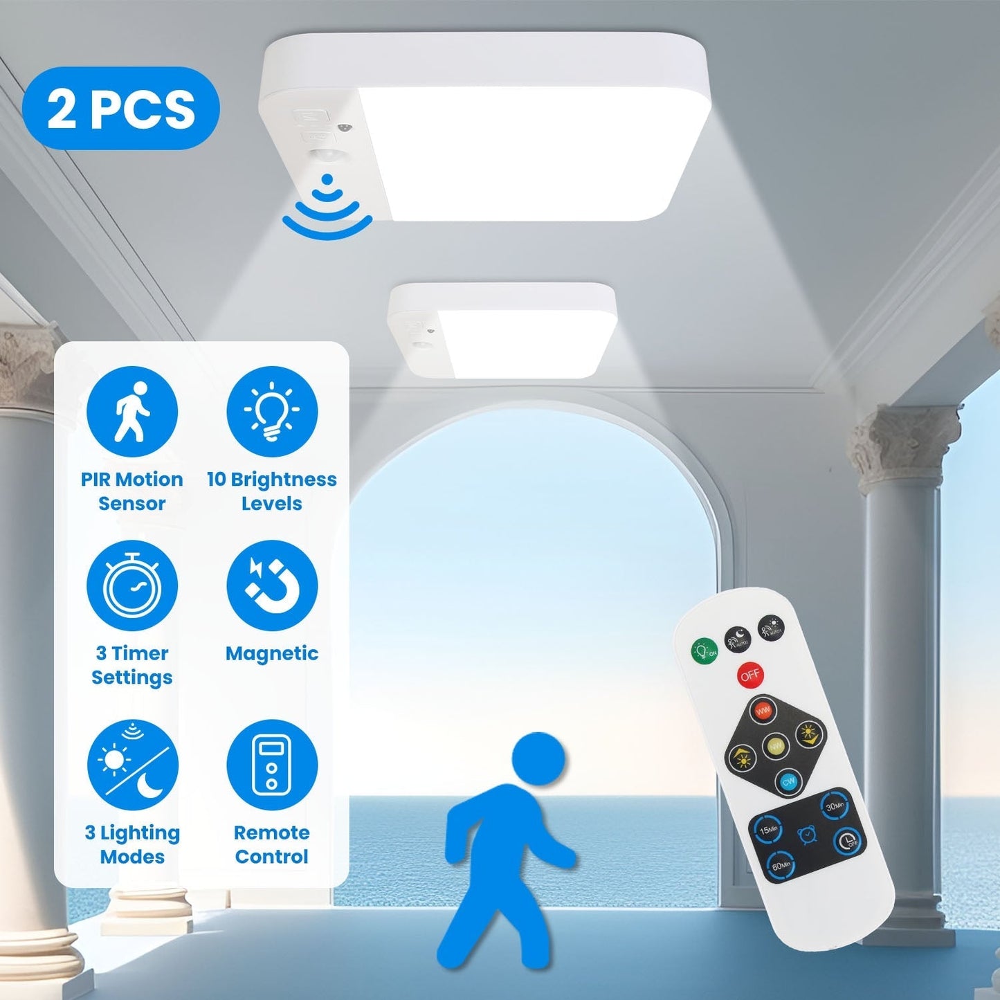 Motion Sensor Ceiling Light With Remote Rechargeable Wireless Flush Ceiling Light with 3000K 4500K 6000K 3 Timer 10 Brightness for Closet Stairs Garag