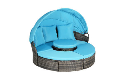 Chaise Lounge PE Rattan Canopy Light Blue 380 LB