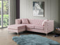 Sofa L-Shape Velvet Pink 3 Seat Tufted Chaise 87 In