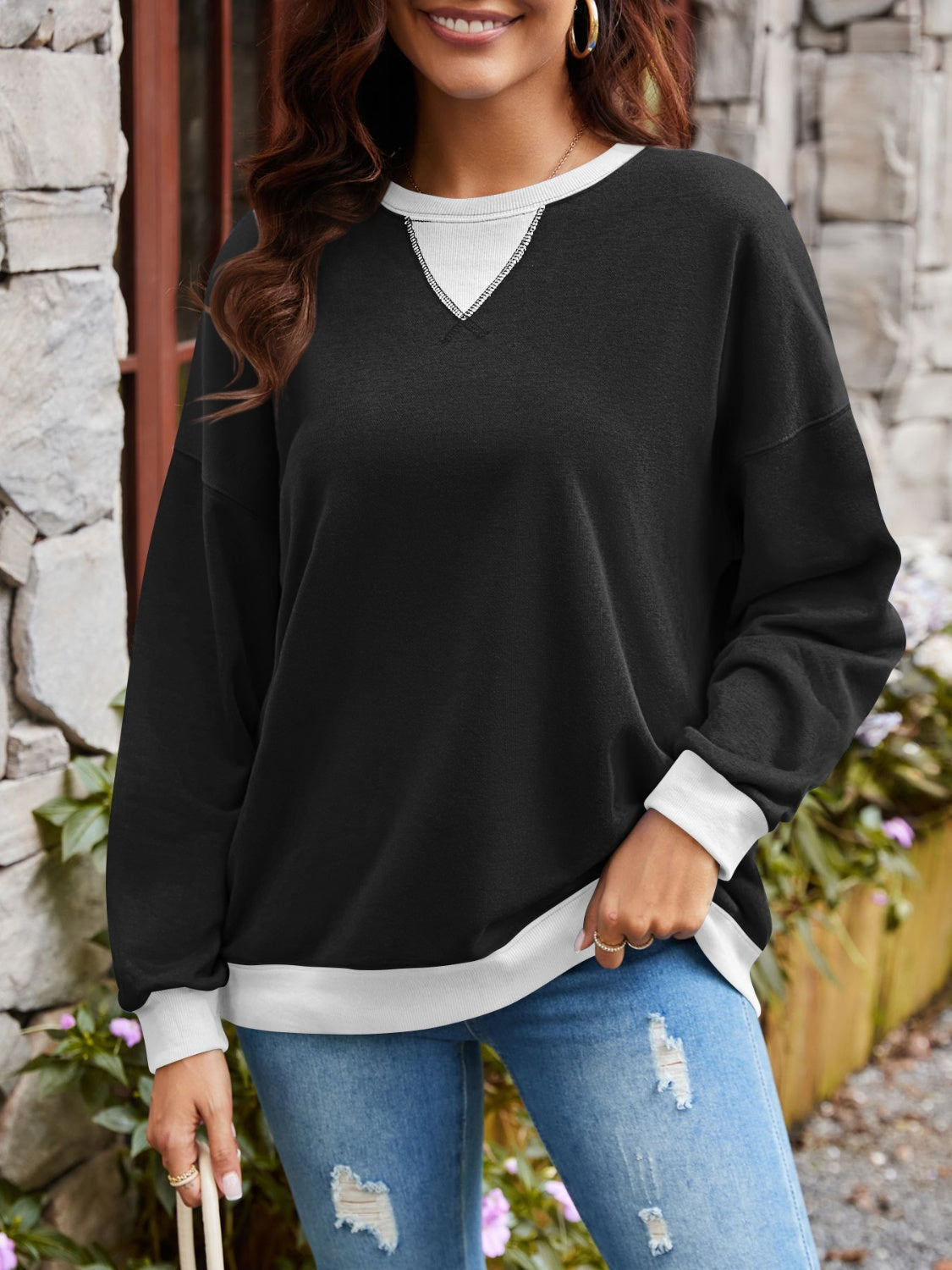 Women's Contrast Long Sleeve Sweatshirt
