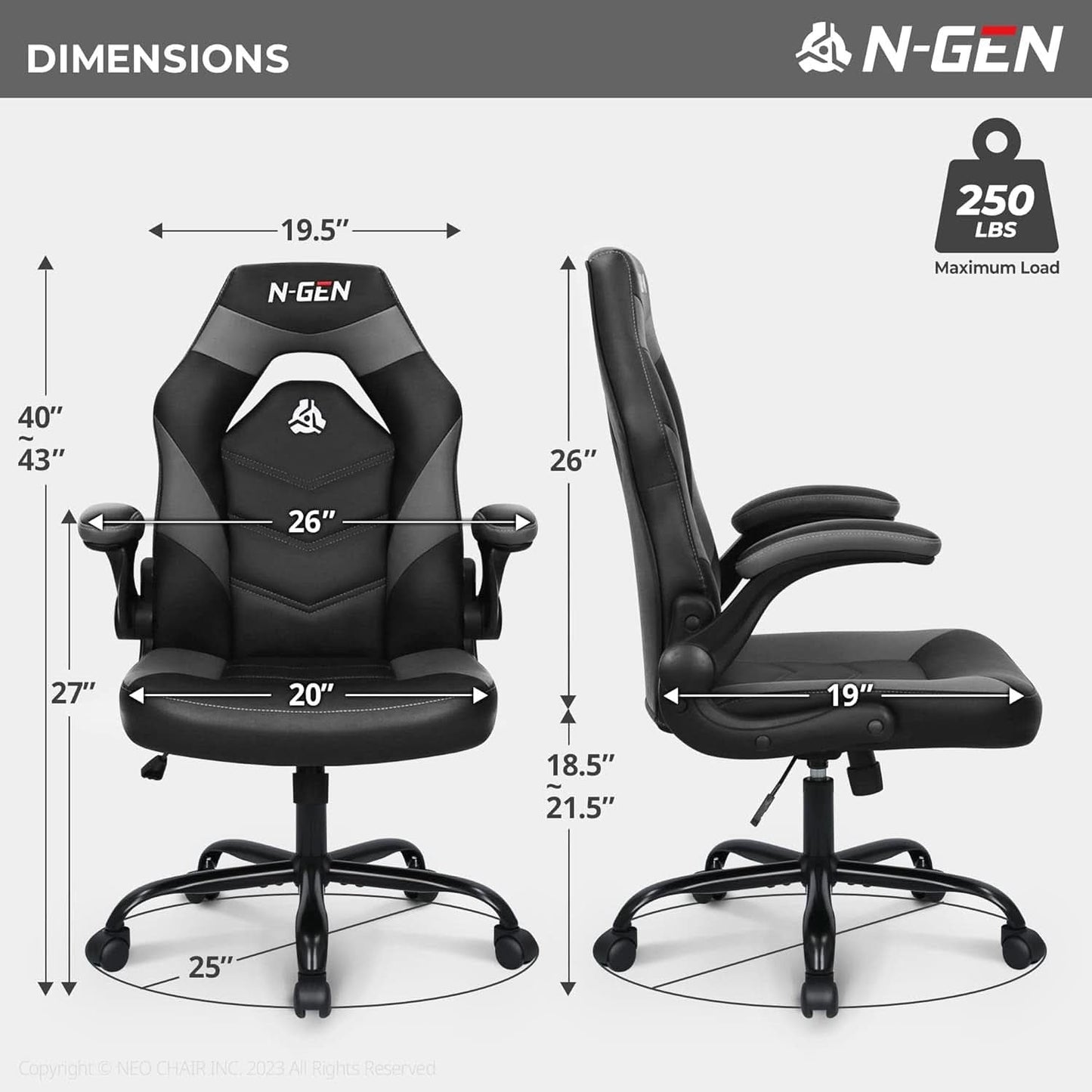 N-GEN Ergonomic Gaming Chair With Lumbar Support Gray PU Leather