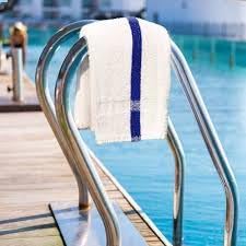 Towels N More 24x48 Soft Poolside Towels - 12 Large Super Absorbent Pool Towel White and Blue Center Stripe - Ideal for Home, Pool, Spa, Gym, Hotel, Motel Rental Room Use - 100% Cotton Bath Towels