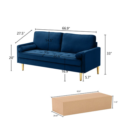 Sofa Minimalist Velvet Navy Gold Metal Legs 2 Seat 65 In 800 LB