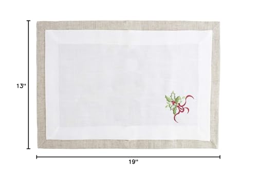 Fennco Styles Embroidered Holly Christmas Tree Double-Layer Holiday Tablecloth