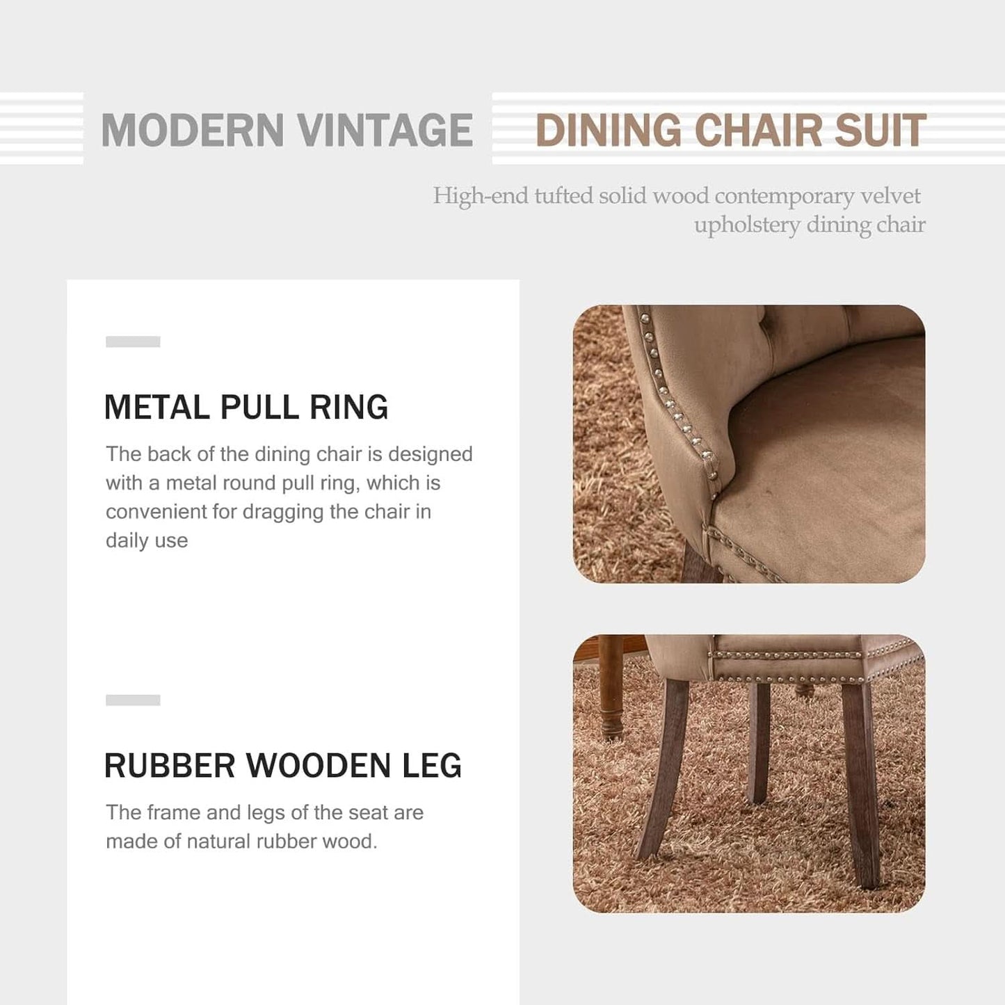 Khaki Velvet Dining Chairs Set of 4 With Button Back