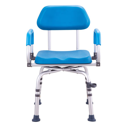 Shower Chair 360 Degree Swivel Padded PU Seat Aluminum 300 LB Blue