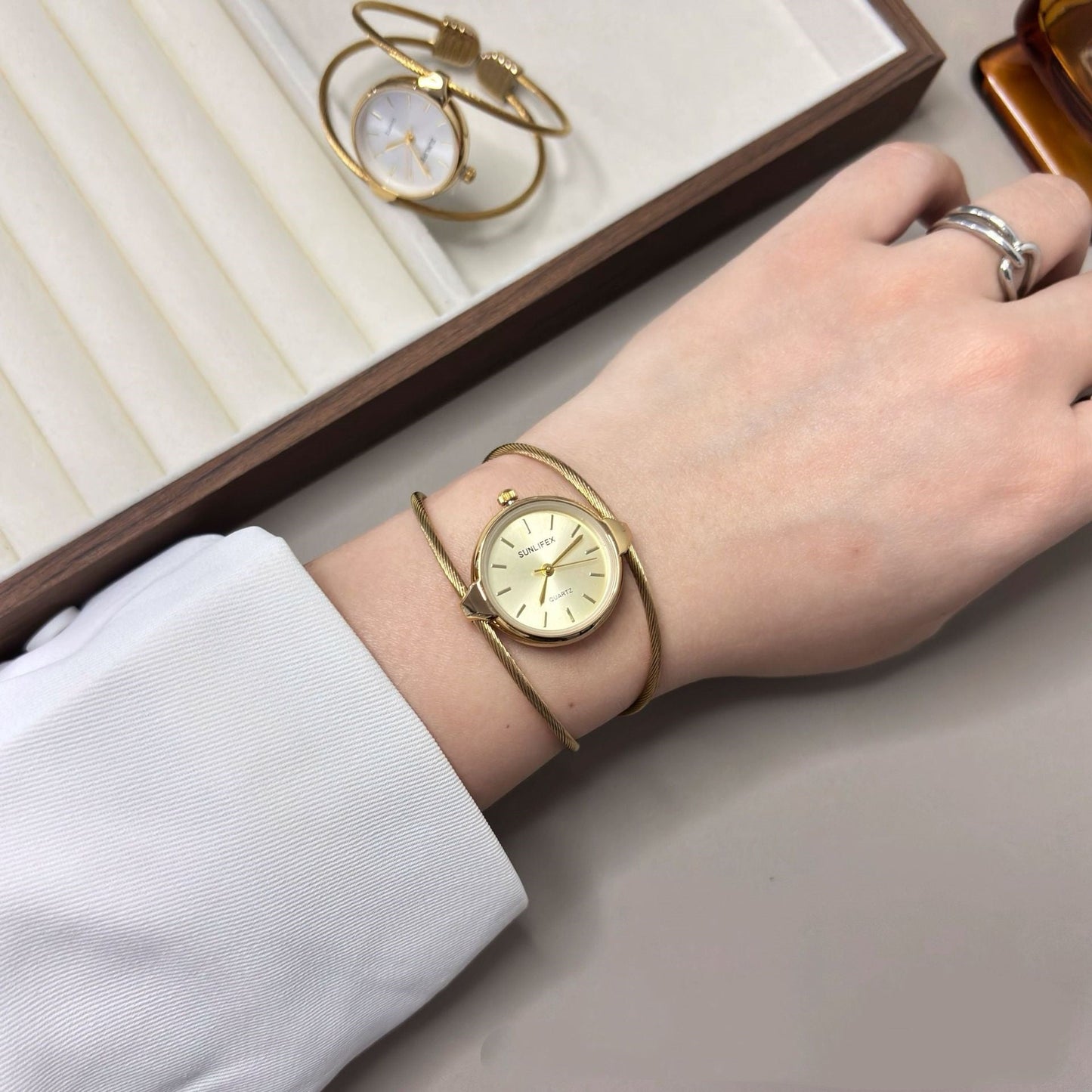 Womens Minimalist Open Bangle Watch