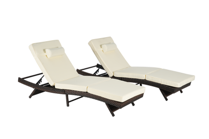 Outdoor Reclining Lounge Chair Wicker Khaki Set of 2 150 Degree 600 LB