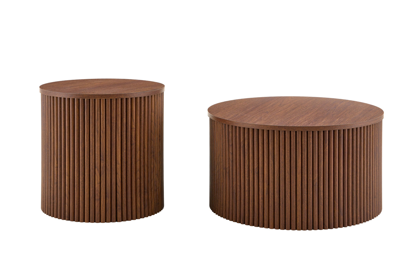 2-Piece Nesting Coffee Table Set, Roman Column MDF Round, Built-in Storage