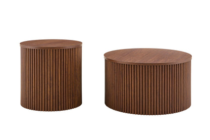 2-Piece Nesting Coffee Table Set, Roman Column MDF Round, Built-in Storage