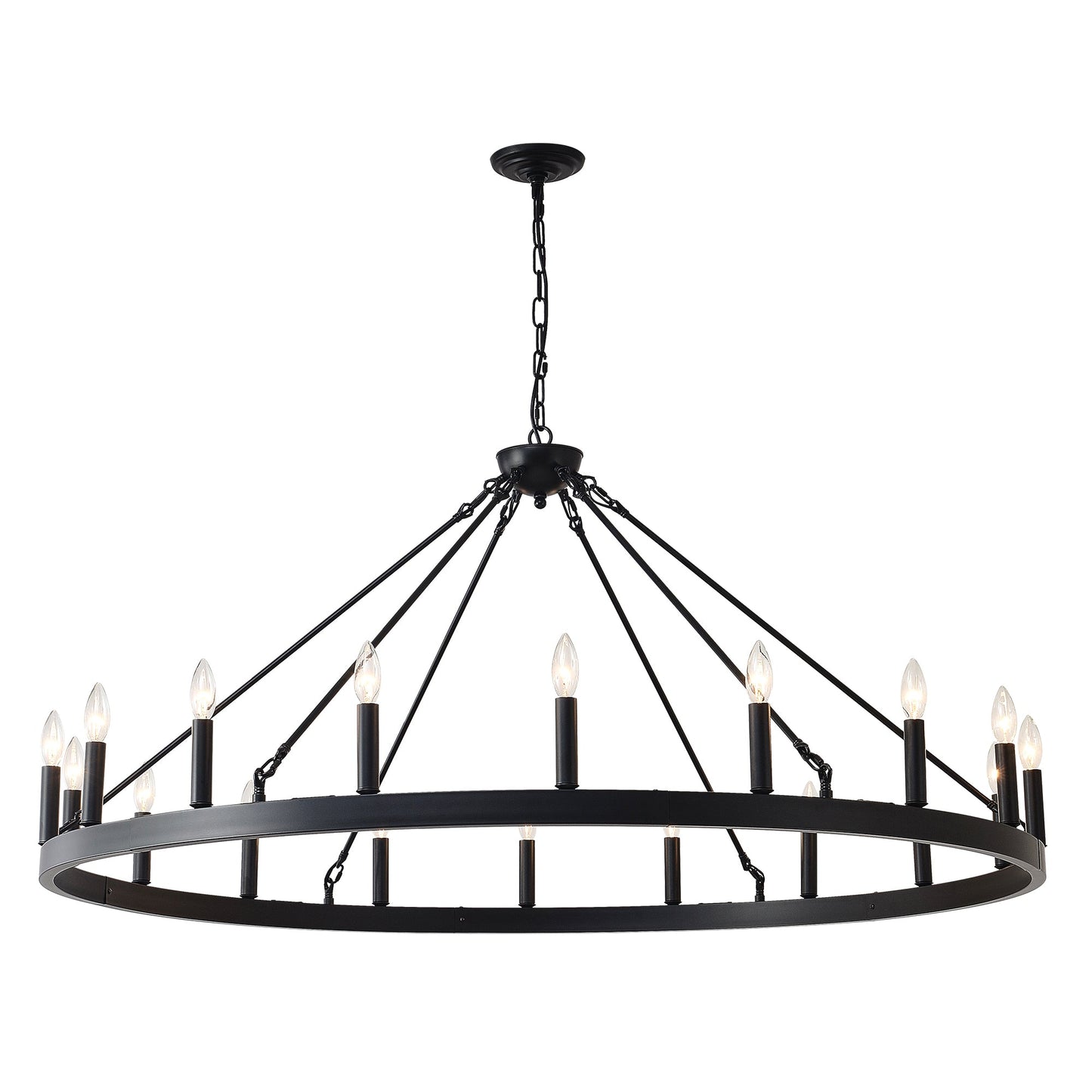 Chandelier Wagon Wheel Matte Black 18-Light 53.15 In E12