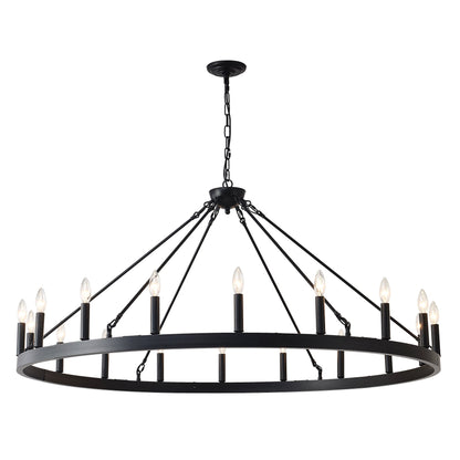 Chandelier Wagon Wheel Matte Black 18-Light 53.15 In E12